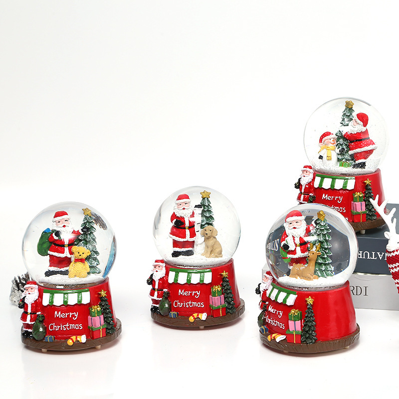 定制树脂玻璃圣诞老人圣诞雪球，吹雪带灯和音乐雪花装饰