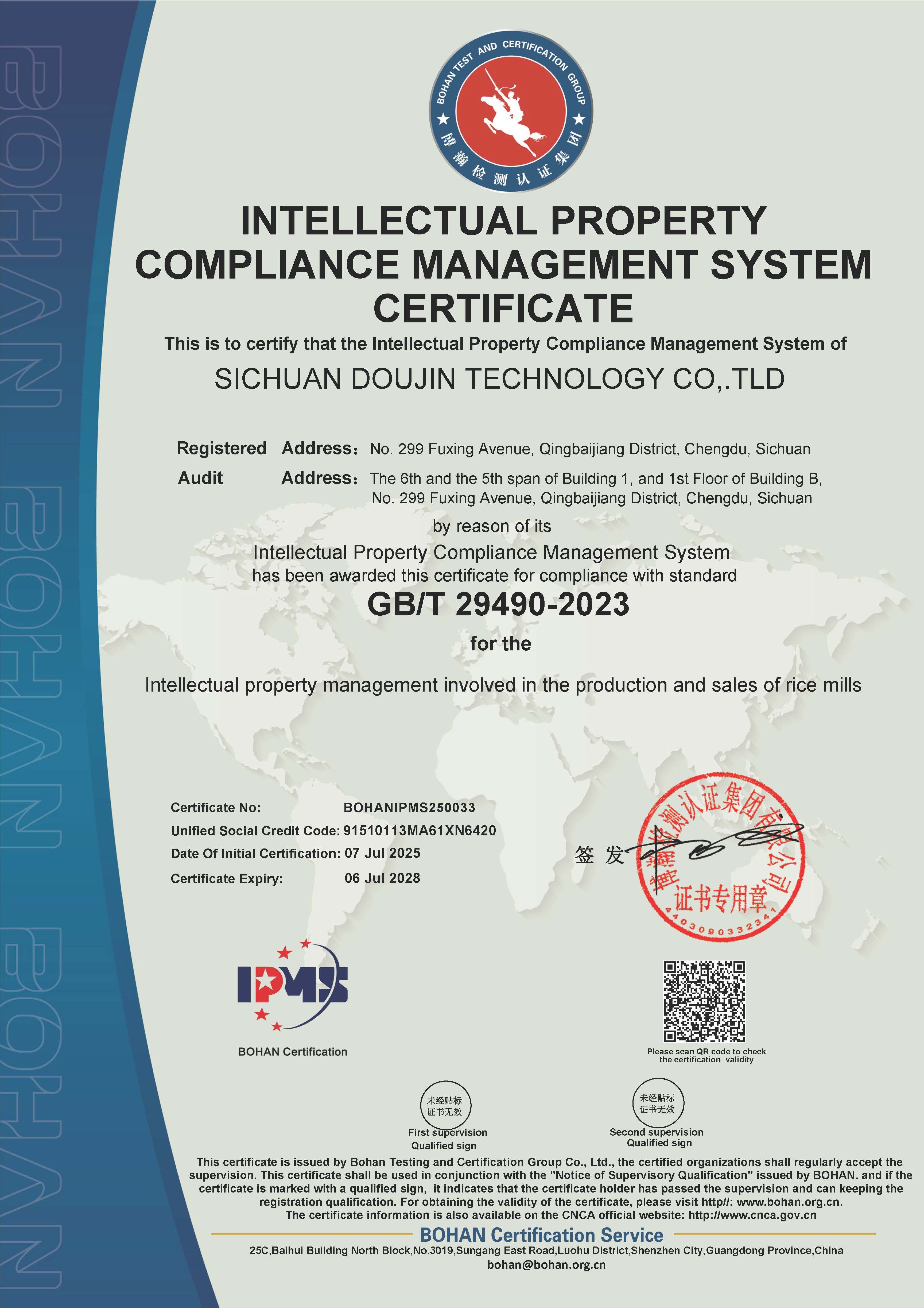 Intellectual Property Compliance Management System Certification Intellectual Property Compliance Management System Certification
