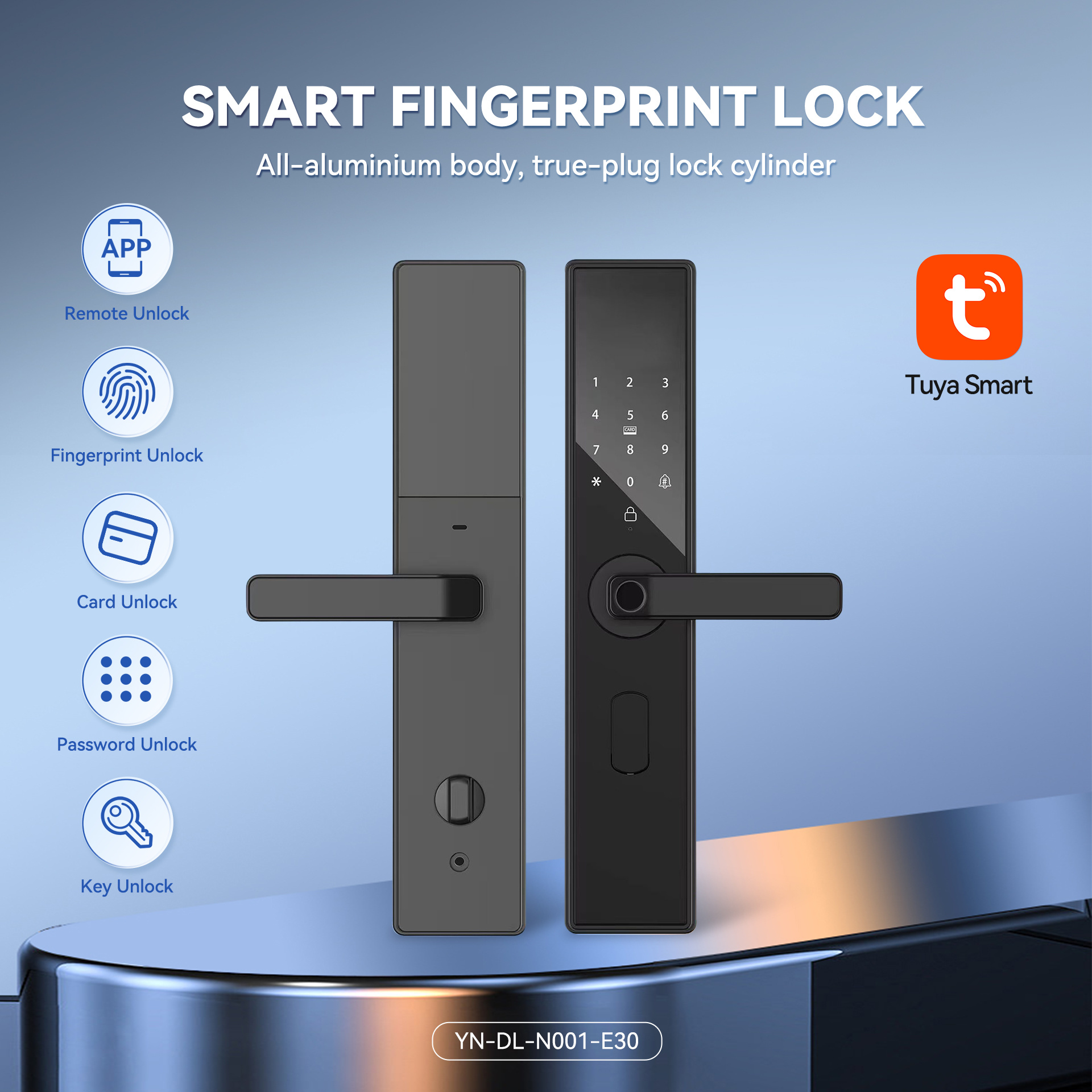 Semi-automatic Fingerprint Glass Panel Smart Door Lock YN-DL-N001-E30