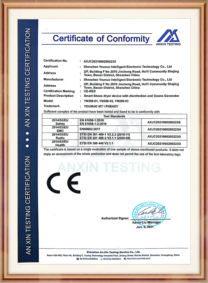 CE CERTIFICATE: Shoes dryer device with disinfection and Ozone Generator CE CERTIFICATE: Shoes dryer device with disinfection and Ozone Generator