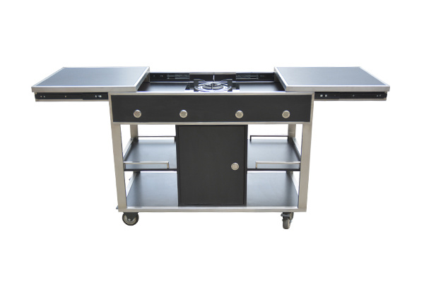 Custom Hotel On Site Gas Open Fire Cooking Service Trolley