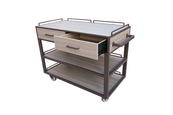 Hotel dedicated three-tier service trolley with 2 large drawers
