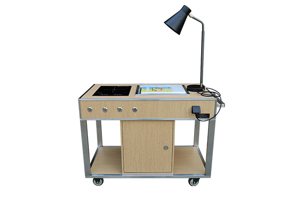 Customized Food Warming Cart With Food Heater Lamp And Induction Cooker Equipment