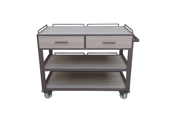 Hotel dedicated three-tier service trolley with 2 large drawers