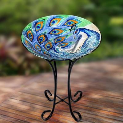 Peacock Birdbath With Metal Stand