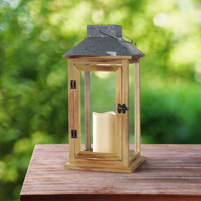 Solar wood Lantern with LED candle