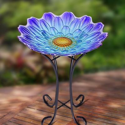 Flower Birdbath With Metal Stand