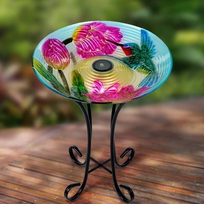 Hummingbird Solar Birdbath With Metal Stand