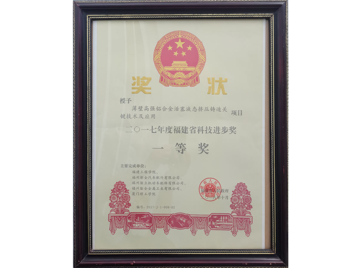 First Prize of Fujian Provincial Science and Technology Progress Award