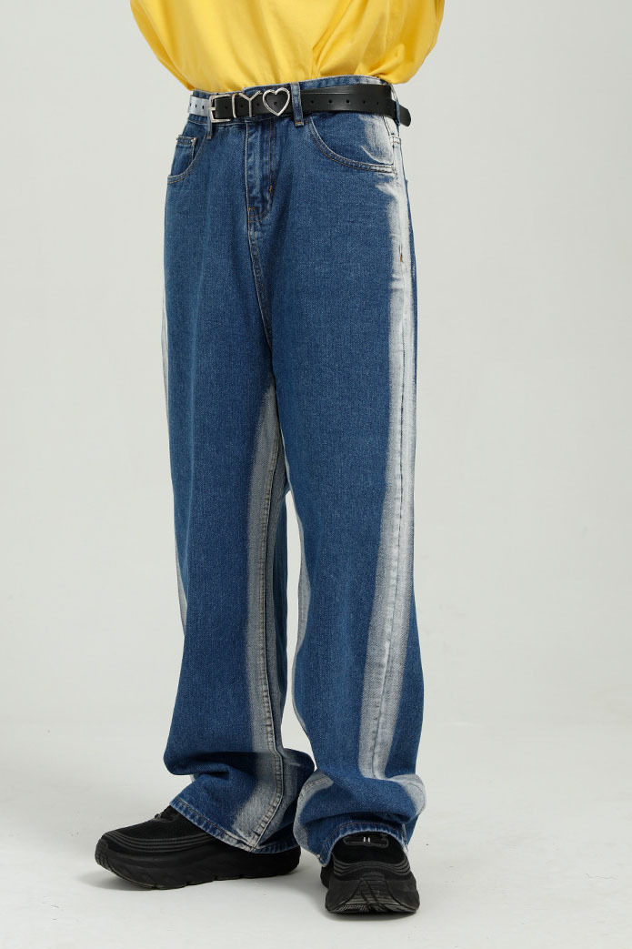 Tie-dye color-blocked jeans