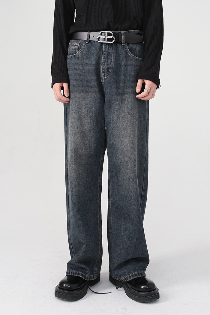 Straight Leg Washed Denim Jeans