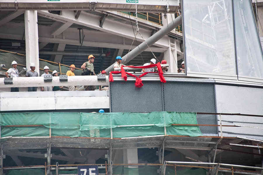 Installation of first outer curtain wall on August 2, 2012
