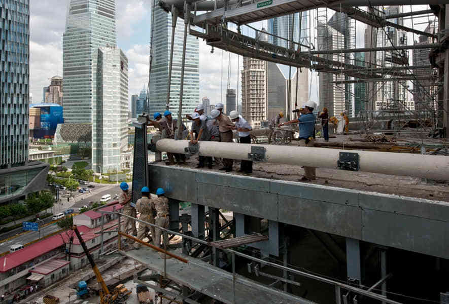 Installation of first outer curtain wall on August 2, 2012