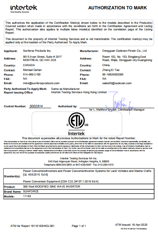 Product ETL certificate