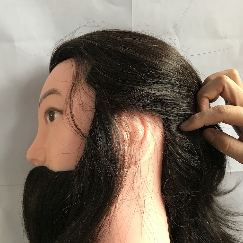 human hair traning head with beard