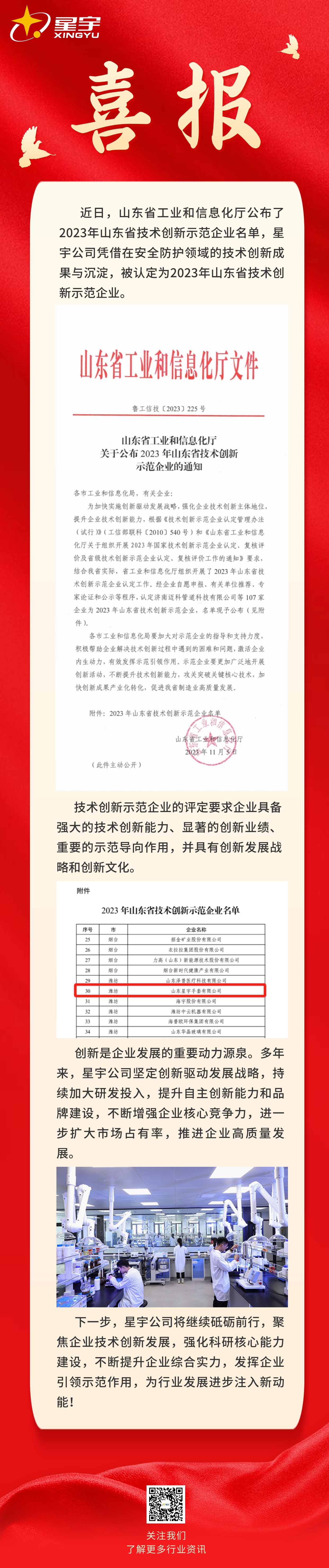 喜讯  星宇公司荣获“2023年山东省技术创新示范企业”称号！