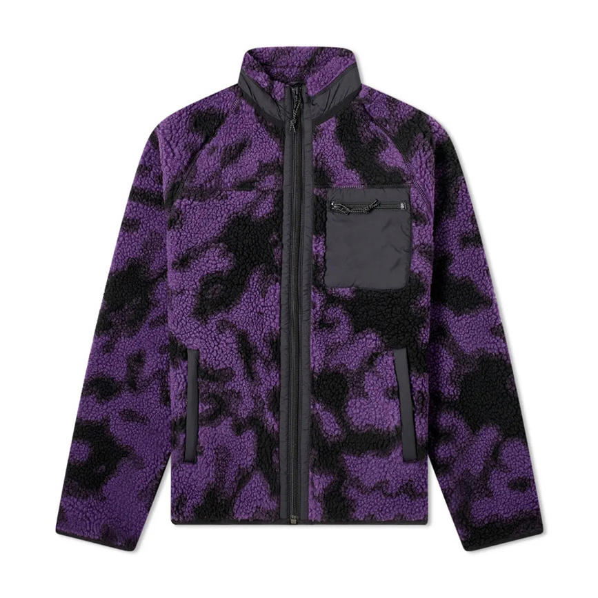 Chaquetas de sherpa de camuflaje púrpura Panel de nylon negro al aire libre para hombres