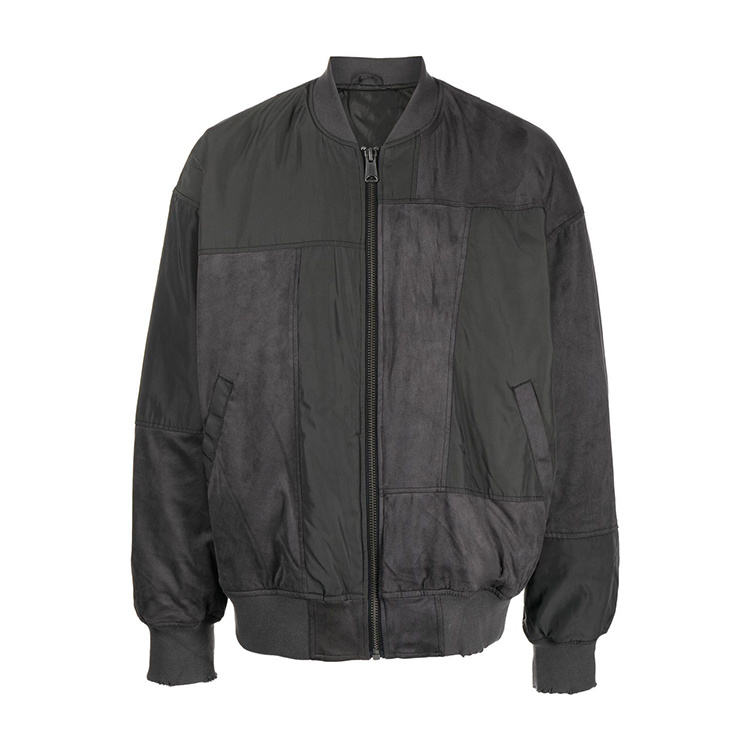 Oversize cremallera hasta gamuza parche bombardero chaquetas