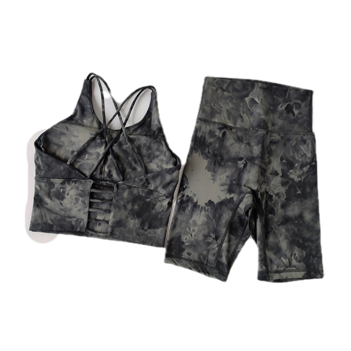 Women sublimation print bra and shorts yoga suit