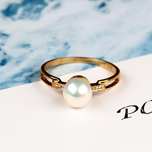 天然淡水珍珠 镶钻戒指