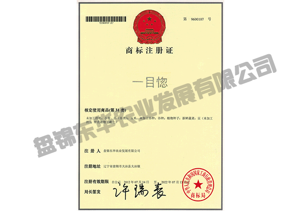 “一目惚”商標(biāo)注冊(cè)證