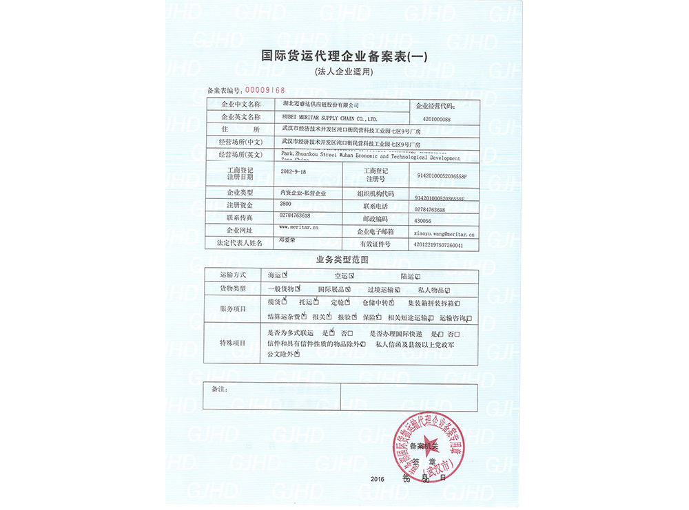 国际货运代理企业备案表