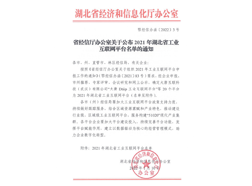 2021年湖北省工业互联网平台名单