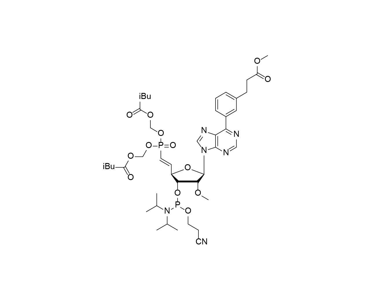 5'-POM-(E)-vinyl phosphonate-2'-O-Me-6-Deamino-6-(m-benzenepropanoic acid methyl ester)-rA-3'- CE-Phosphoramidite