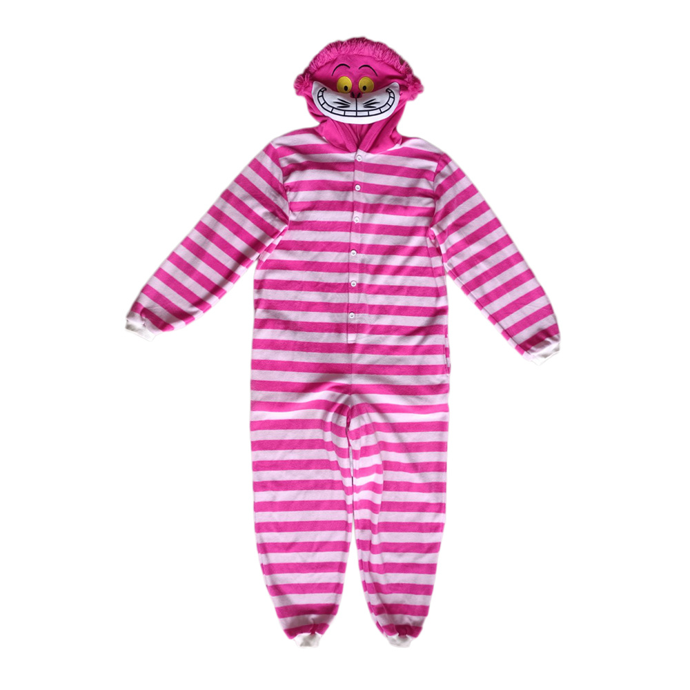 Alice in Wonderland Cheshire Cat Girl's Polyester Stripes Printed Onesie with Embroidery Logo On Hood