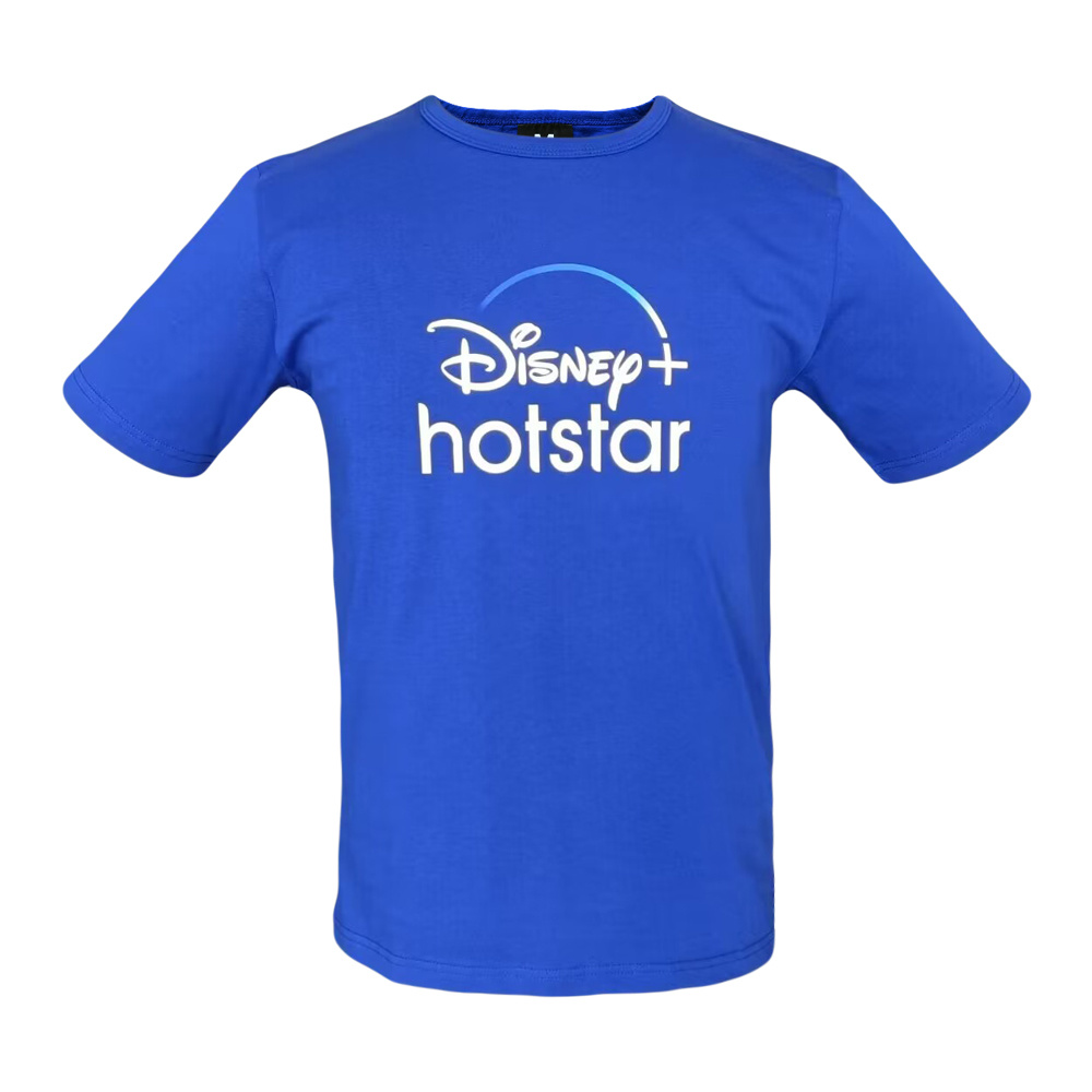 100% Cotton Blue Short Sleeve Knitted Tee with Disney logo Screen printed