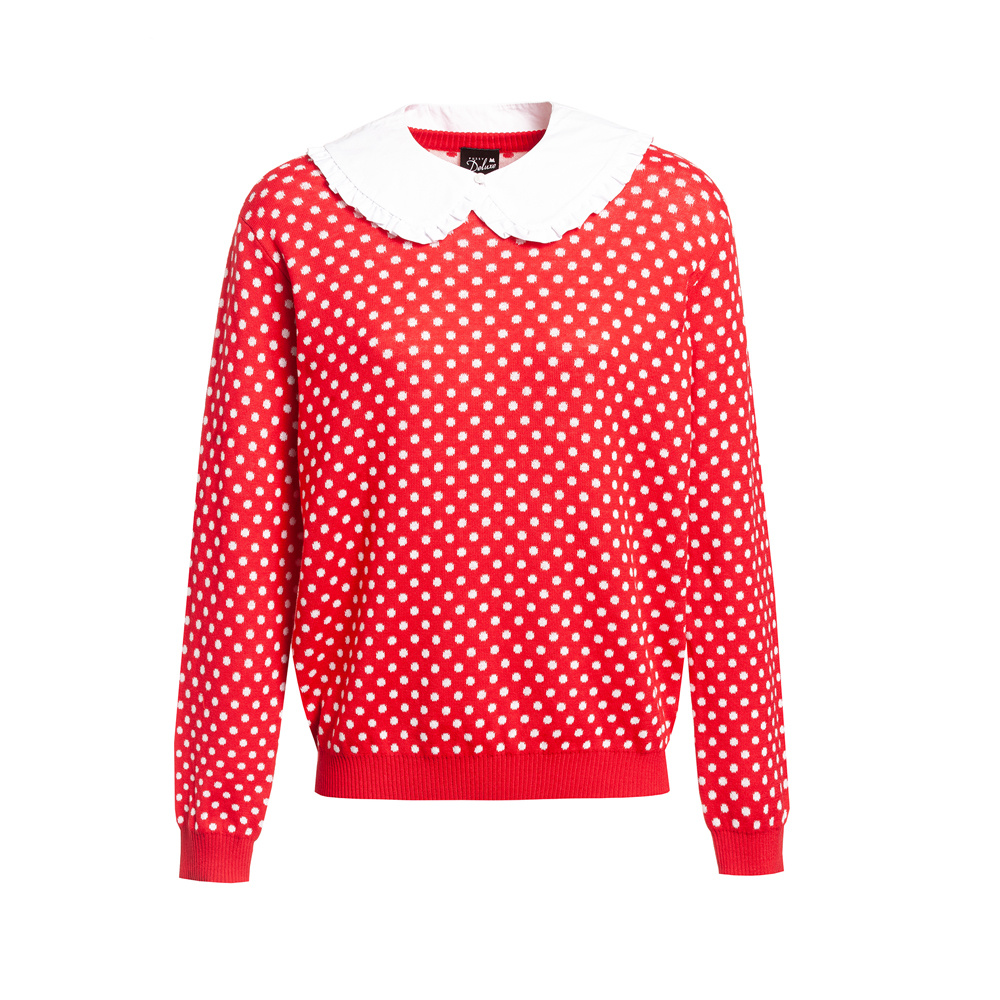 Cotton/Acrylic Allover Pattern Jacquard Knit Girl's Pullover/Sweater with Separate Decorative Collar