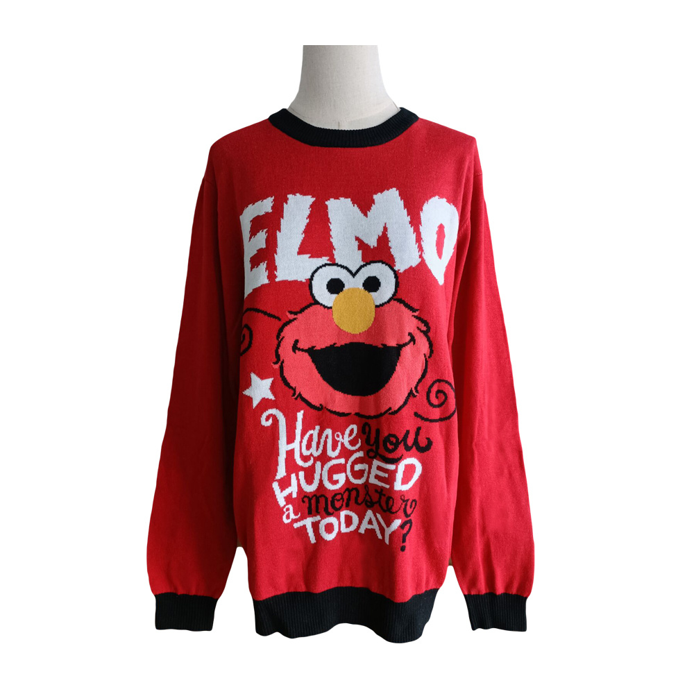 Men's Sesame Street Elmo Jacquard Knitted Winter Male Pullover/Sweater