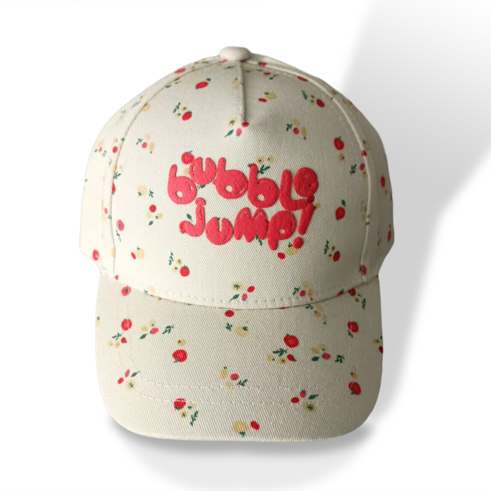 100% cotton twill wholesale kids baseball caps with allover logo and elastic band adjustable