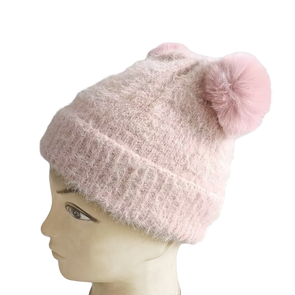 100% acrylic beanie hat suppliers with fake fur pompom for kids