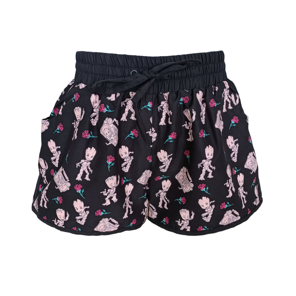 Polyester Sublimation Printed Guardians of the Galaxy Pink Rose Female Boardshorts with pockets