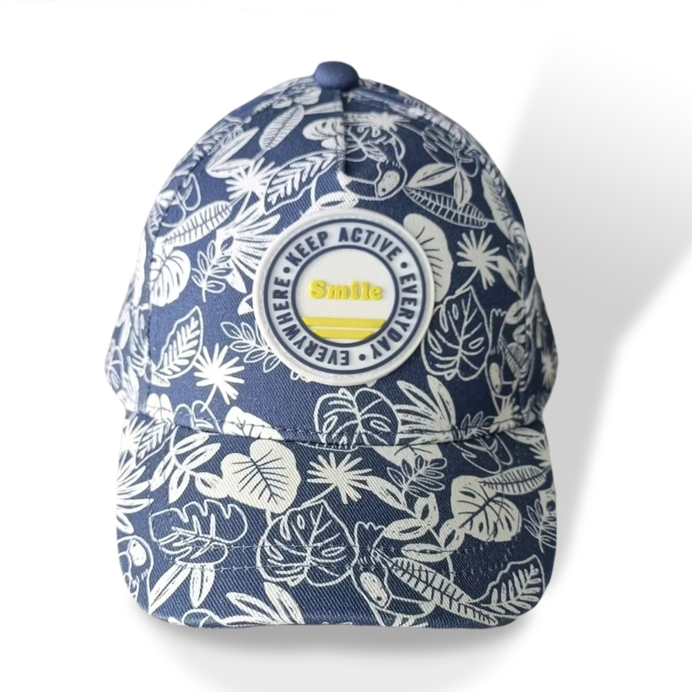 cotton twill baseball hat manufacturer with allover imprint logo and rubber patch for kids