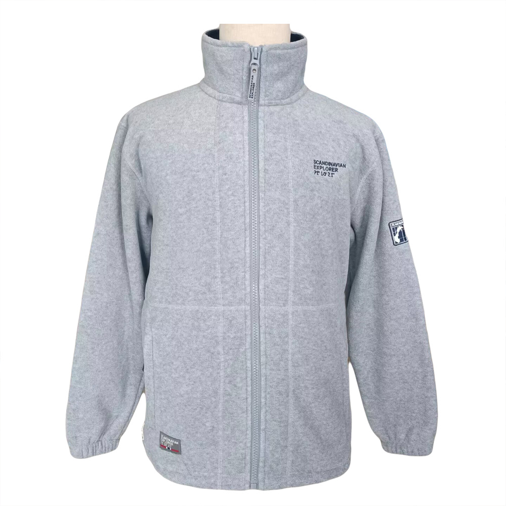 Men Outdoor Zipper Collar Fleece Thermal Winter Grey Melange Fleece Jacket