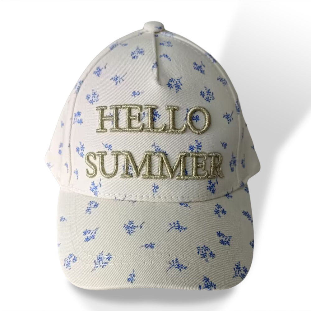 cotton twil baseball hat manufacturer with allover imprint logo and metallic embroidery for kids