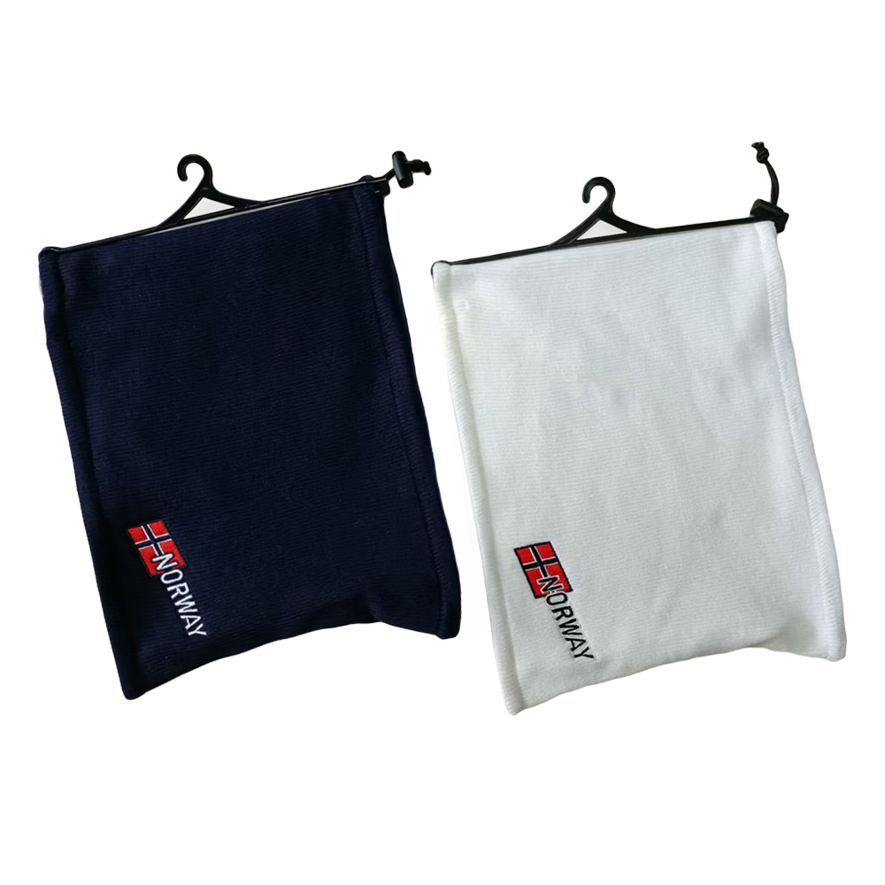 Acrylic yarn and fleece linning scarf snood with embroidery logo and hanger soft hand feeling