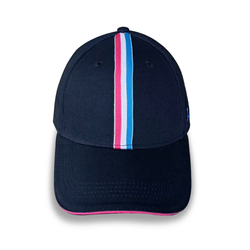 100% cotton twill sandwich wholesale baseball caps with woven tape front and imprint side