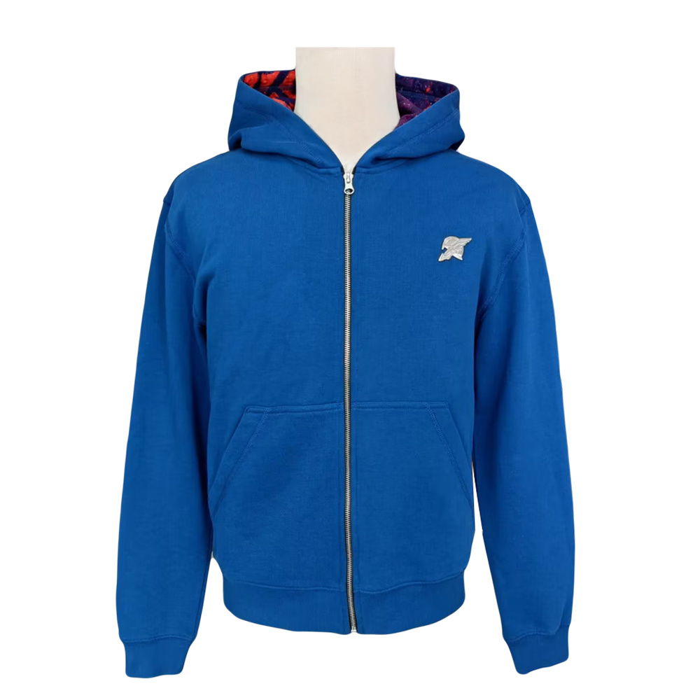 100% Cotton printed Men Terry Hoodie Jacket with Metal Badge