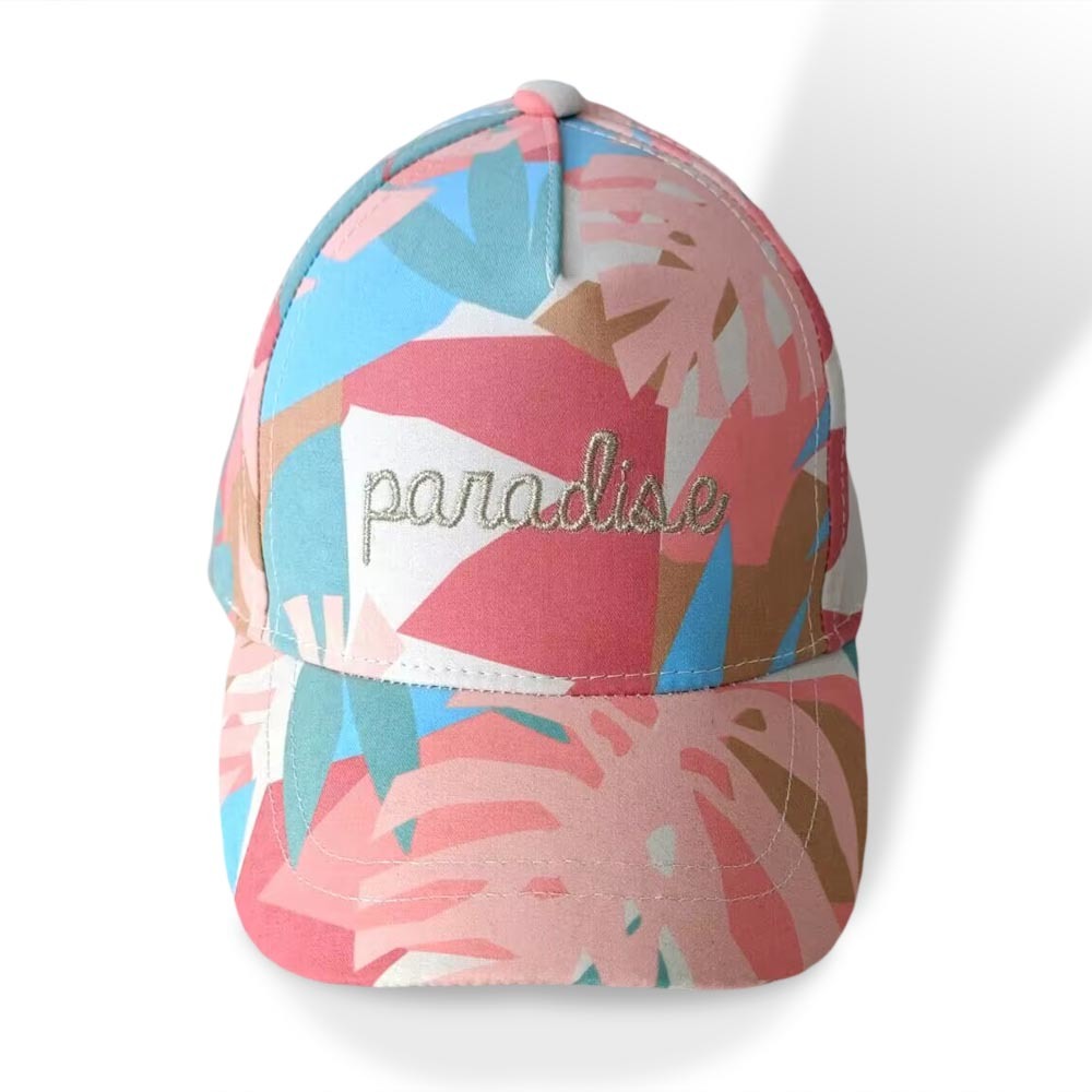 cotton sheet baseball hat manufacturer with allover imprint logo and metallic embroidery for kids