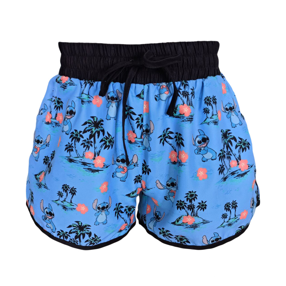 Polyester Sublimation Printed Lilo & Stitch Tropical Island Female Boardshorts with pockets