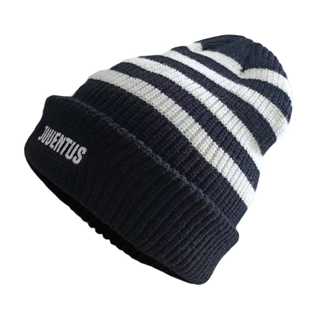 Acrylic Stripe Beanie Hat Suppliers With Smile Flat Embroidery Logo Universal Textiles