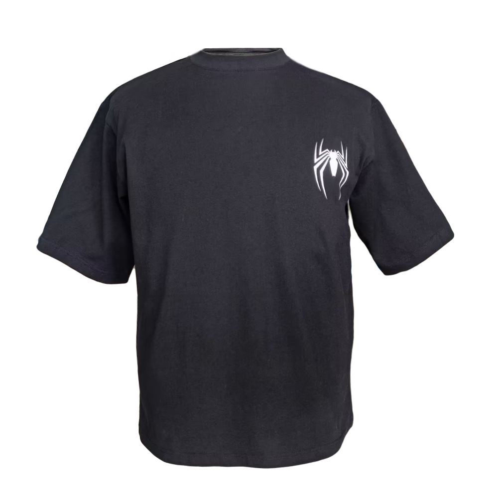 100% Cotton Short Sleeve T-shirt with Screen Printed Spiderman logos