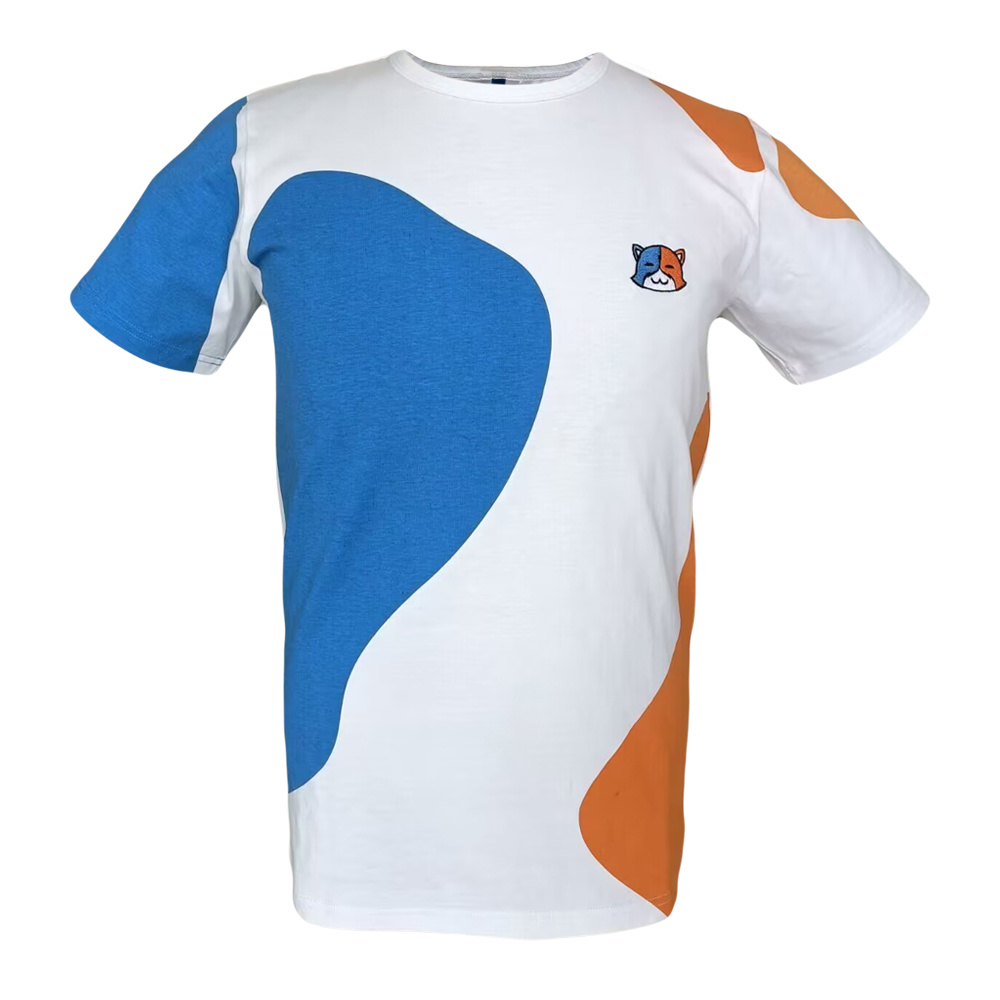 Adult Cotton T-shirt with Placement Print on Body&Sleeves and Embroidery at the Left Breast