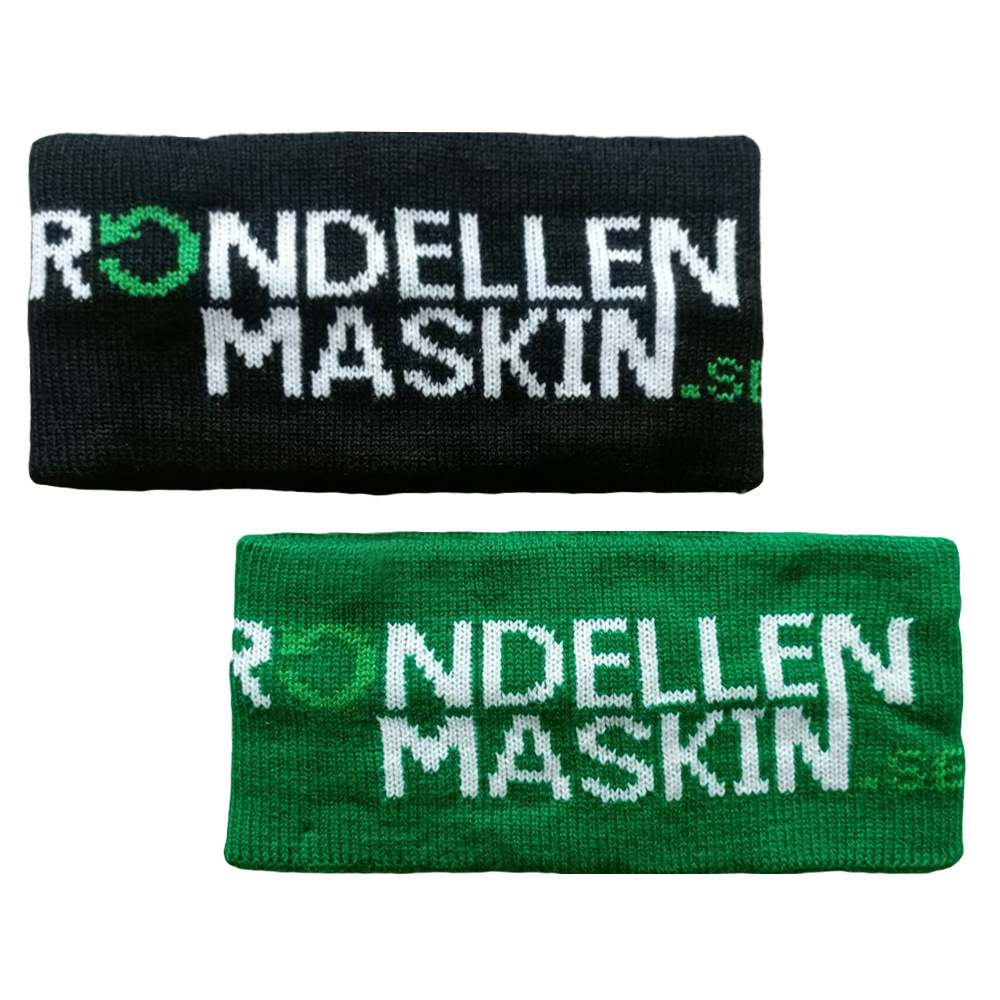 Black and green jacquard headband with logo on front soft hand feeling