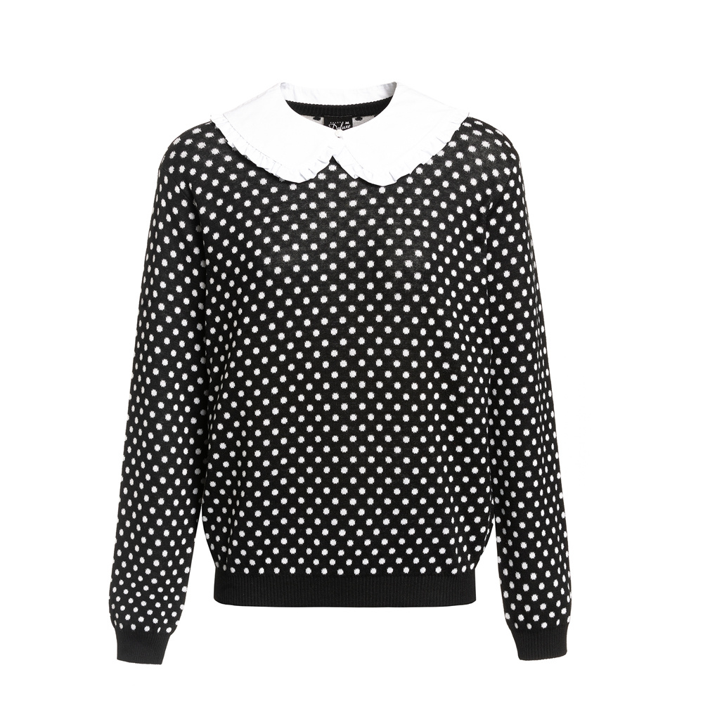 Cotton/Acrylic Allover Pattern Jacquard Knit Girl's Pullover/Sweater with Decorative Collar