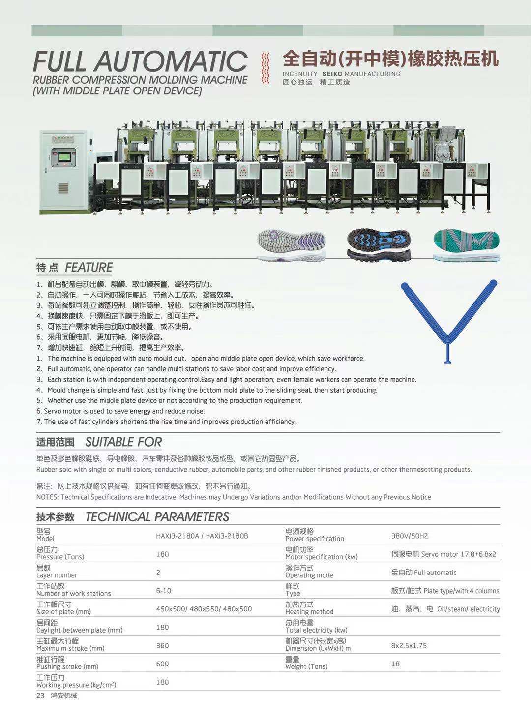 Fully automatic rubber sole compression molding machine (with middle plate open device)