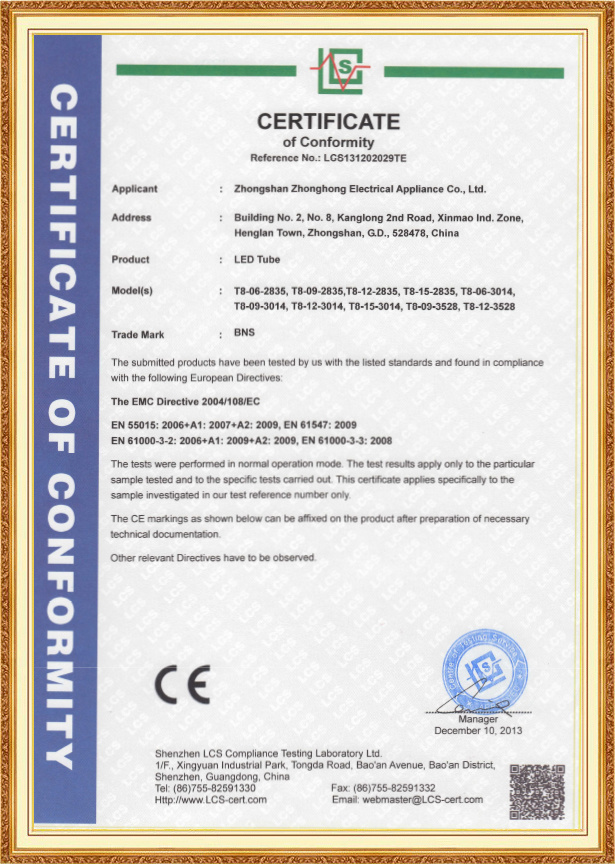 LED TUBE CE EMC